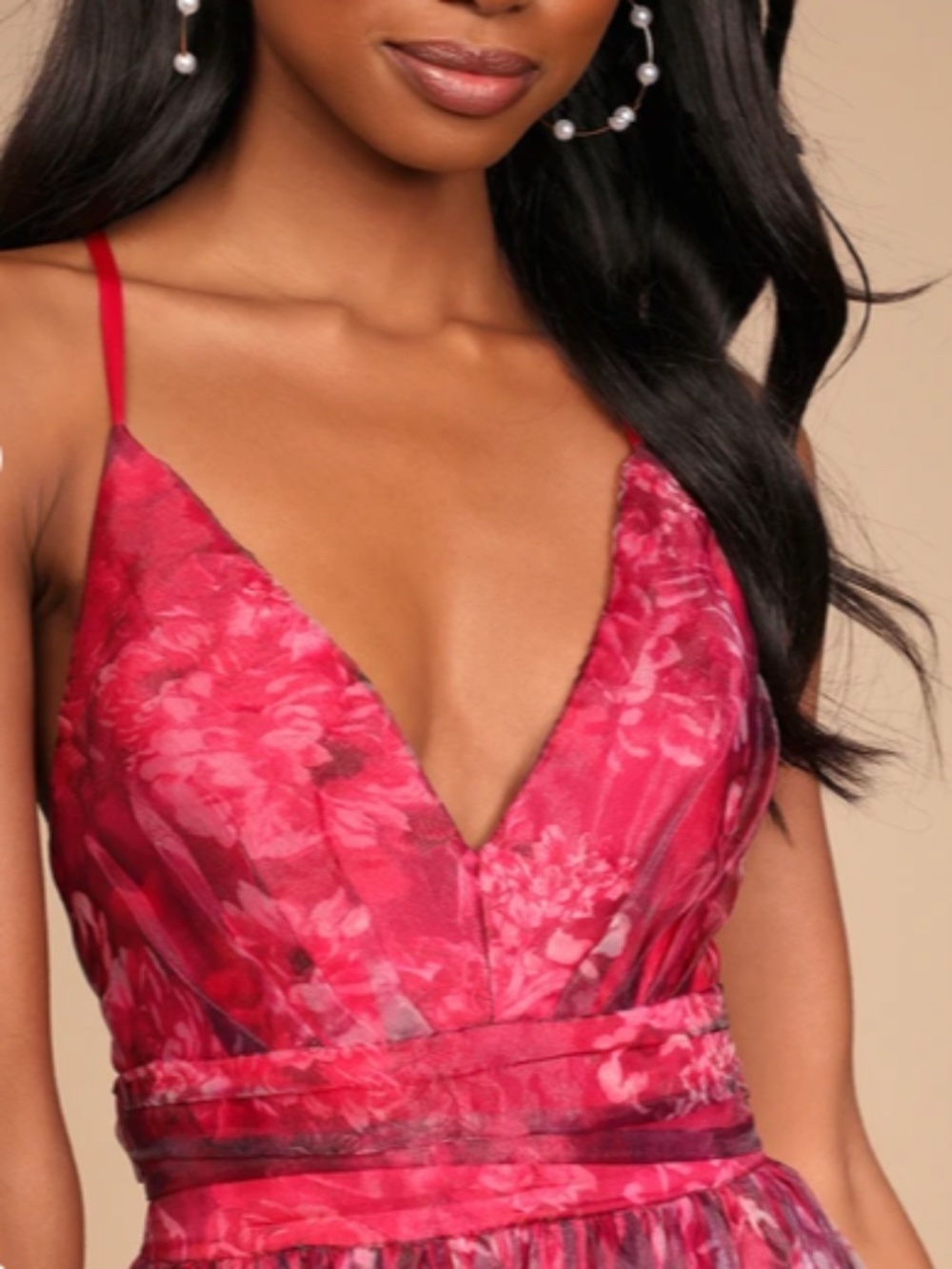 LULU's Floral Sexy Flowy Prom Wedding Chic Magenta Maxi Dress NWOT - Picture 4 of 5